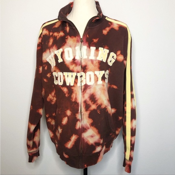 Custom Wild Wyoming Cowboys Bleached Out Zip Sweatshirt M - Picture 1 of 5